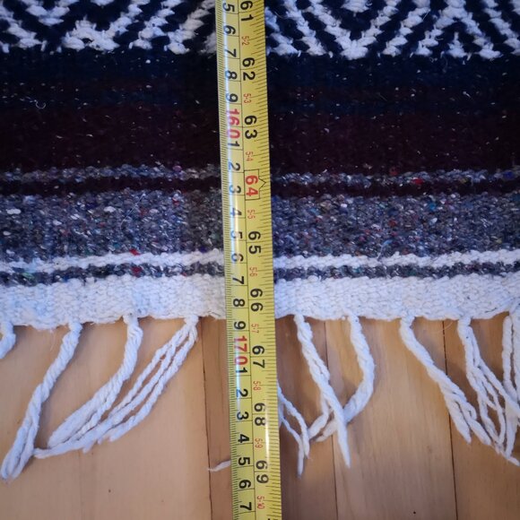 Mexican Blanket Heavy Weight Handmade Navy Cream Grey & Burgundy Patterned - Picture 4 of 4